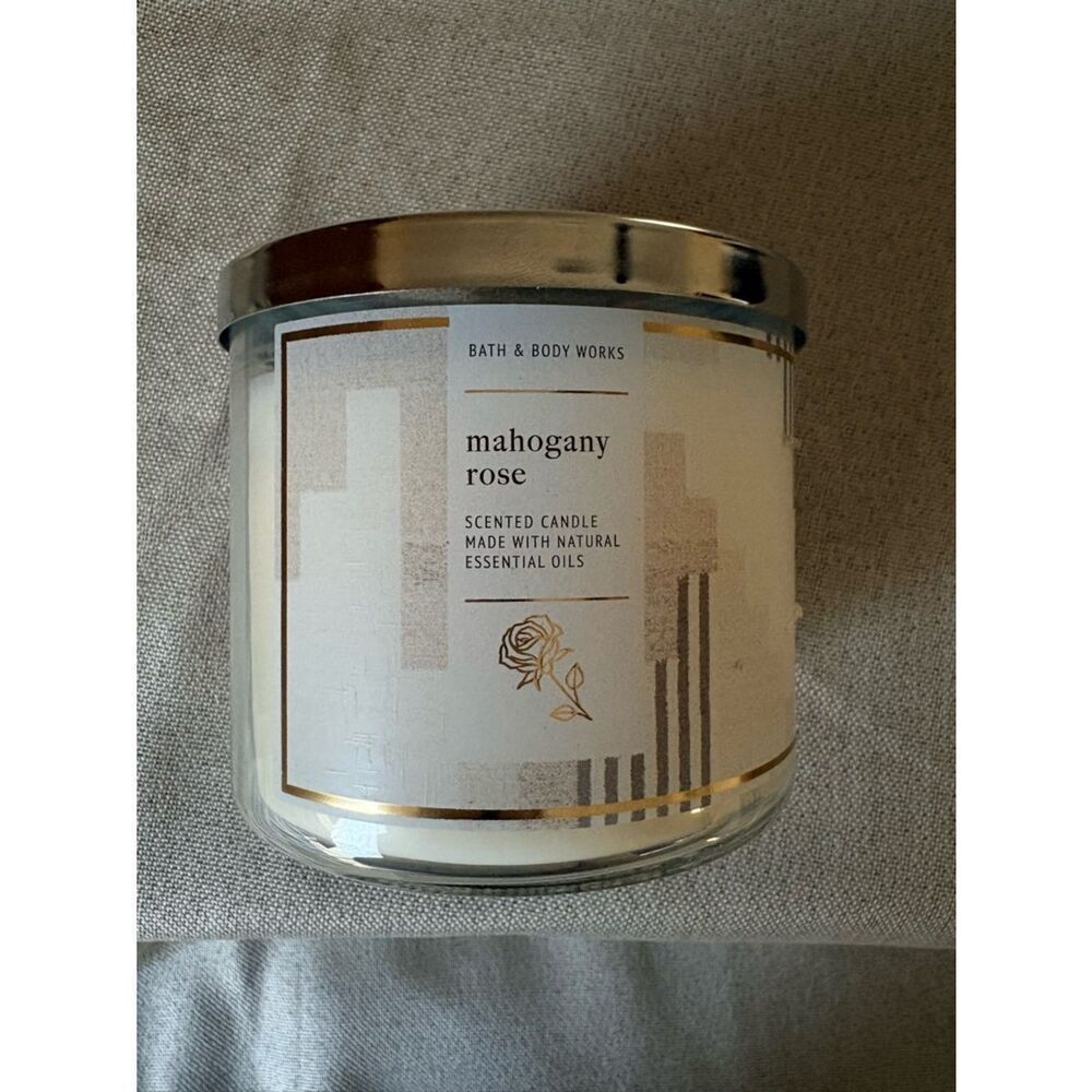 Bath & Body Works Mahogany Rose 3 Wick Candle New in Box - Picture 7 of 8